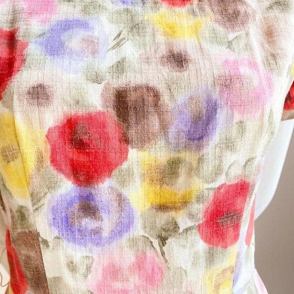 Vintage 50s 60s Floral Watercolour Print Fit and Flare Dress S/M - Picture 7 of 12